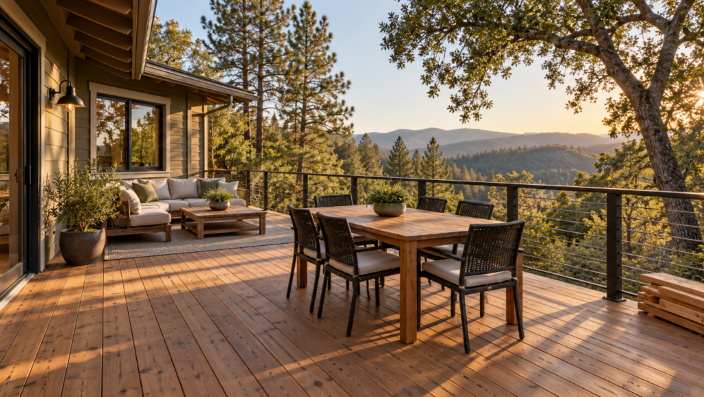 Deck with furniture overlooking sunset in el dorado